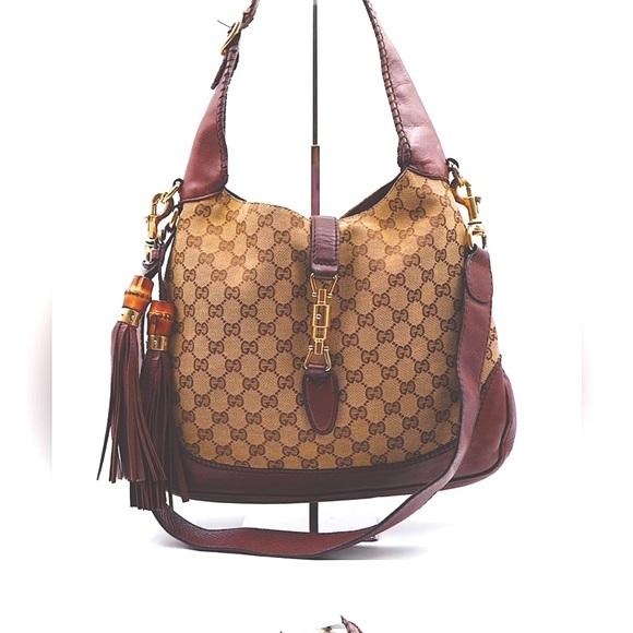 Extra large🔥Gucci Jackie Hobo Two Way Tassel bag Gucci shoulder Bag Gg canvas - Picture 1 of 16